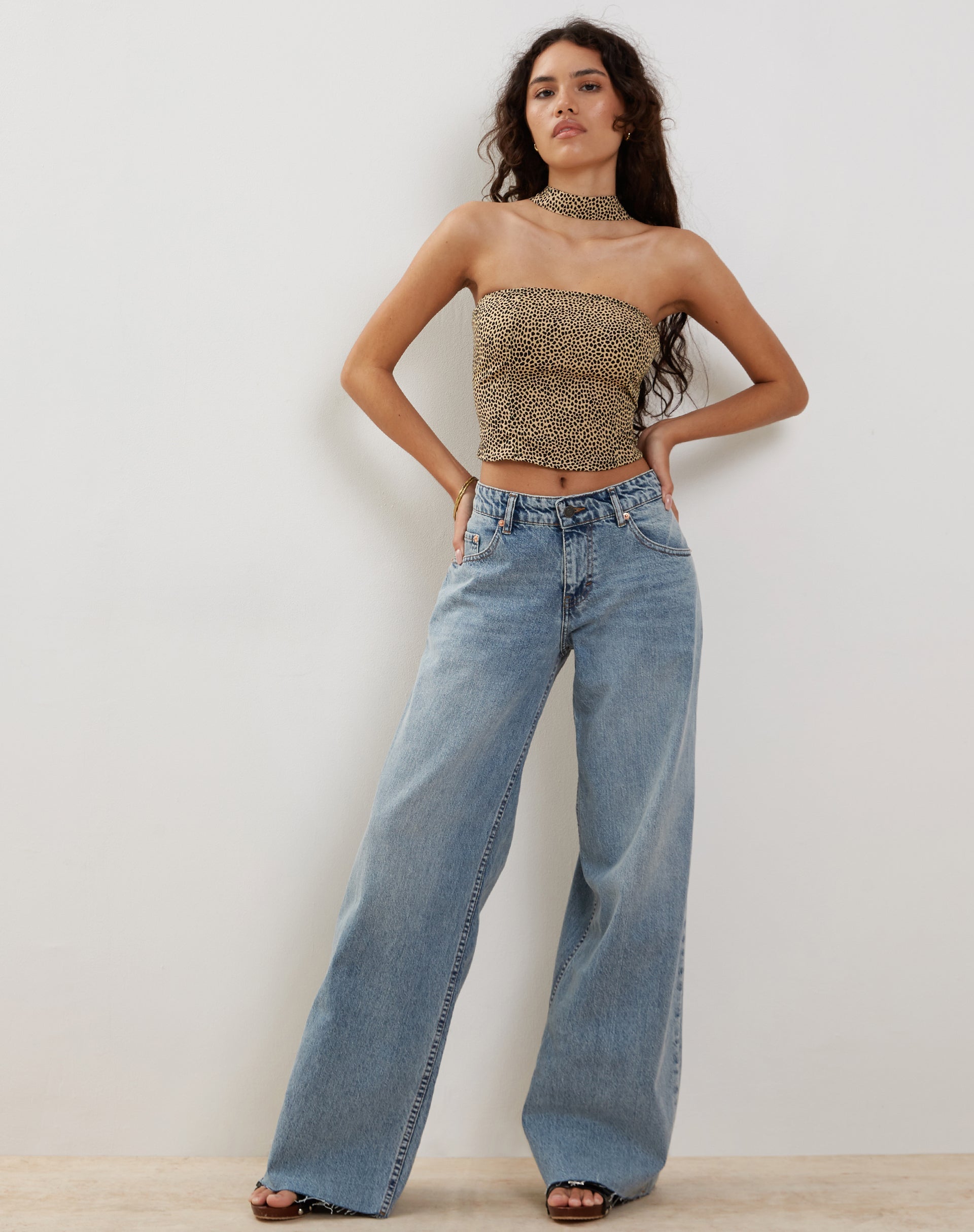Afbeelding van Shaloe Bandeau Top en Sjaal Set in Mini Croc Tan