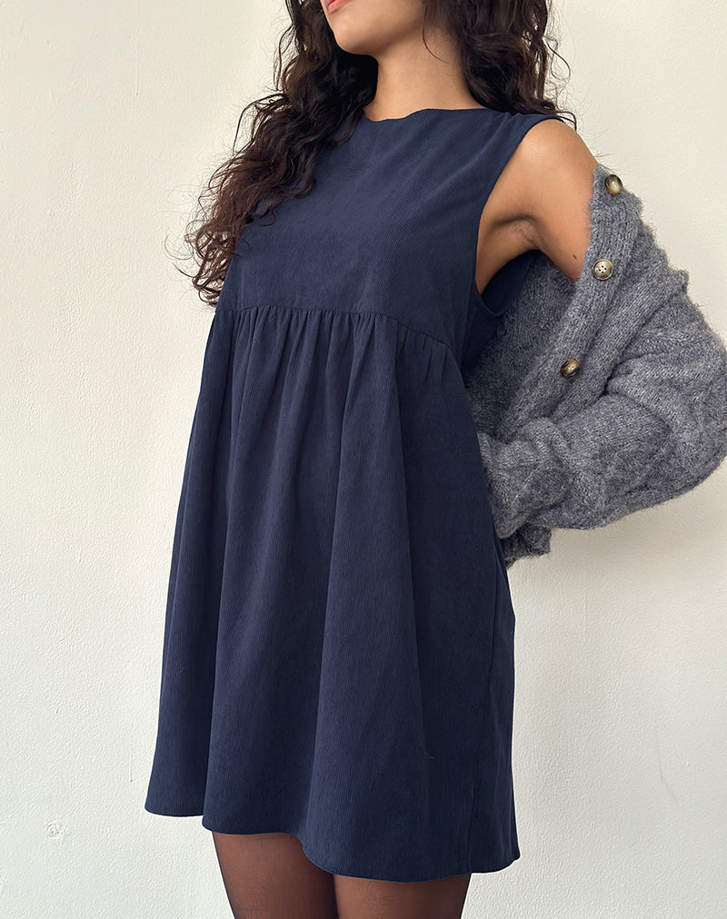 Sheba Mini Jurk in Inktblauw Babykoord