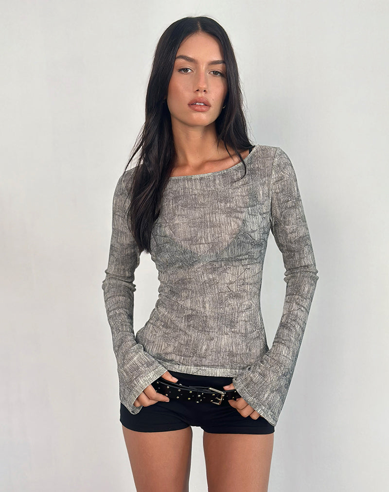 Sheiza Top met lange mouwen in Sheer Mesh Grijs