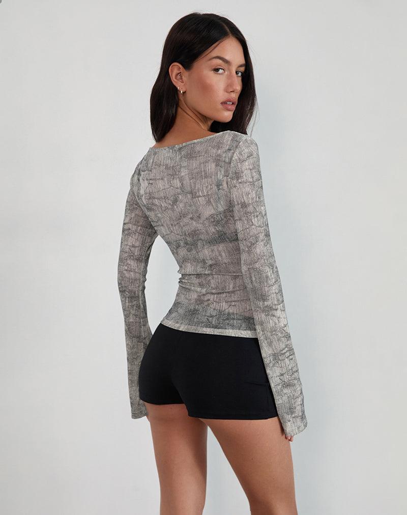 Afbeelding van Sheiza Lange Mouw Top in Sheer Mesh Grijs