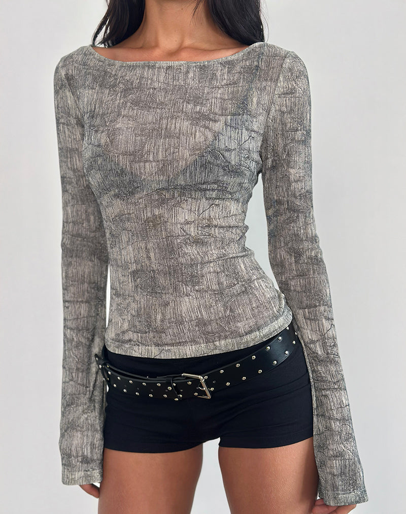 Sheiza Top met lange mouwen in Sheer Mesh Grijs