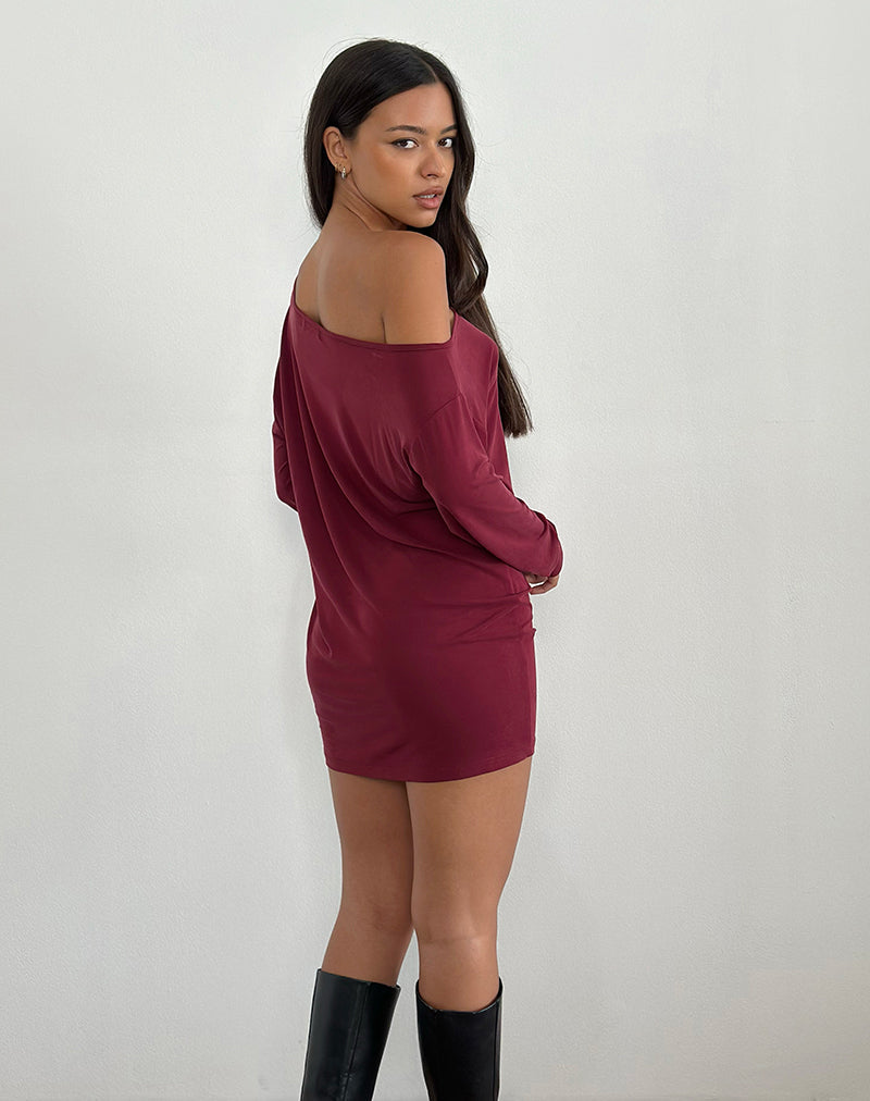 Afbeelding van Shelisa Slouchy Mini Dress in Dieprood