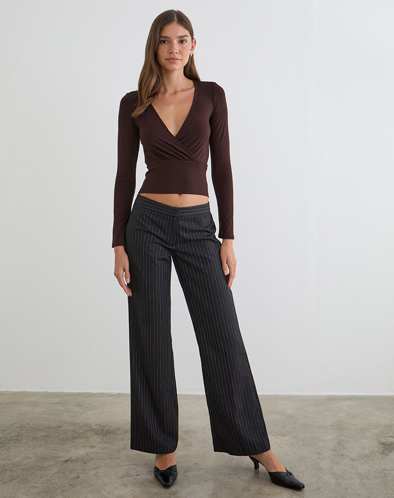 Afbeelding van Sheon-top met lange mouwen van rayonjersey in bitter chocolate