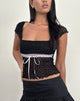 Afbeelding van Sherine kanten top in zwart met roze lint