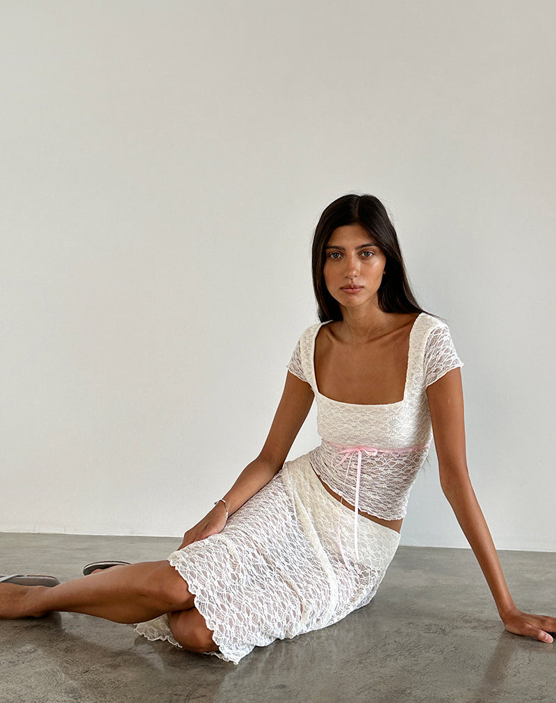 Afbeelding van Sherine kanten top in crème met roze bies