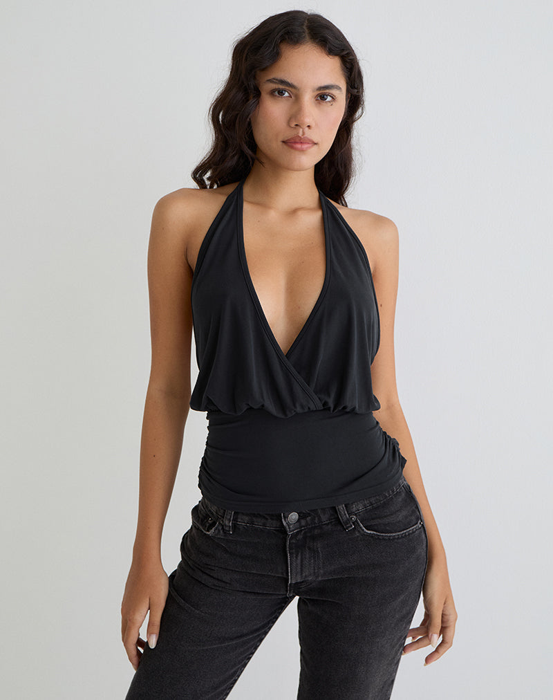 Afbeelding van Sherlyn Halter Top in Cupro Zwart