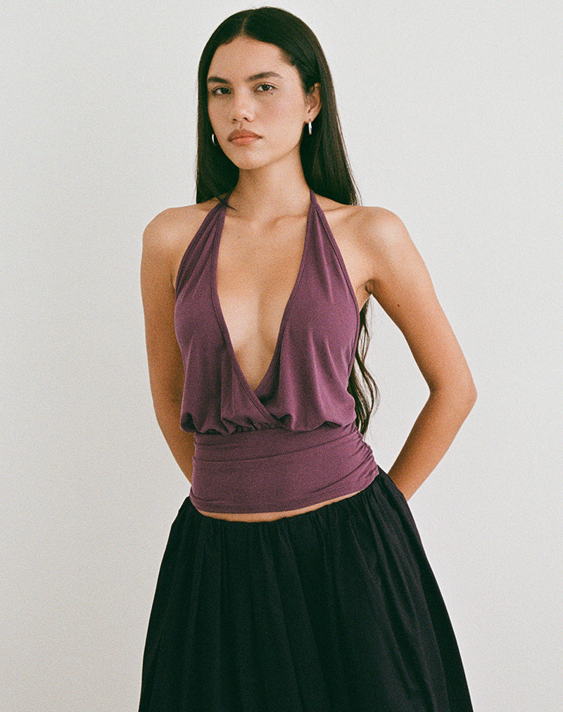 Afbeelding van Sherlyn Halter Top in Cupro Dieppaars