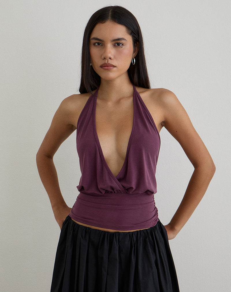 Afbeelding van Sherlyn Halter Top in Cupro Dieppaars
