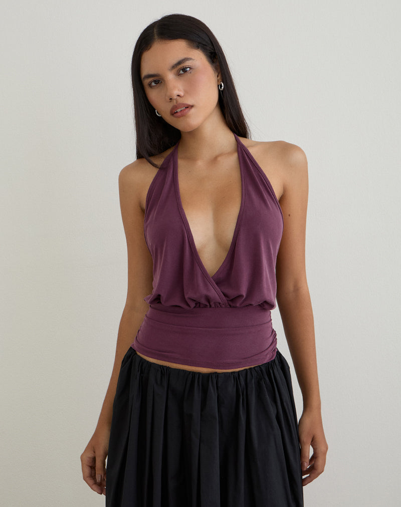 Sherlyn Halter Top in Cupro Dieppaars