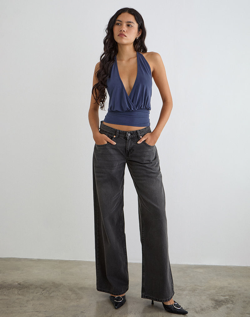 Afbeelding van Sherlyn haltertop in cupro navy