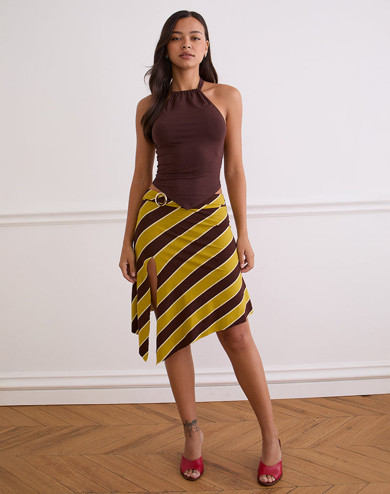 Sherry Split Midi Rok in Stripe Retro Geel