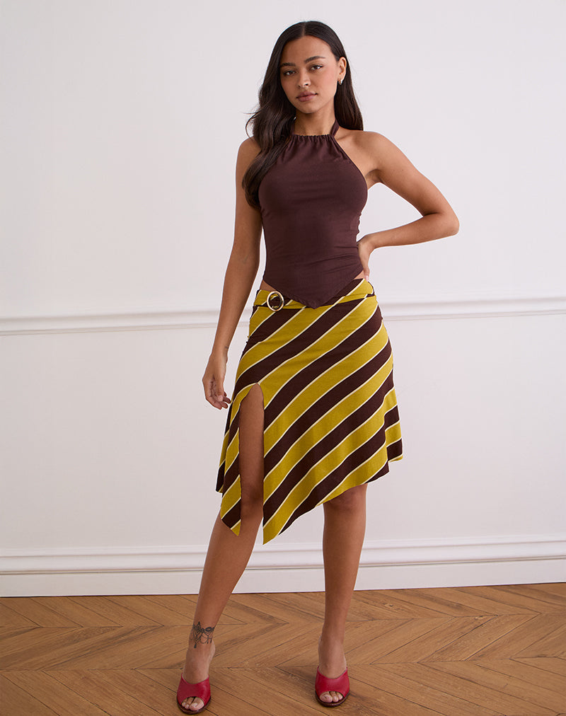 Afbeelding van Sherry Split Midi Rok in Stripe Retro Geel