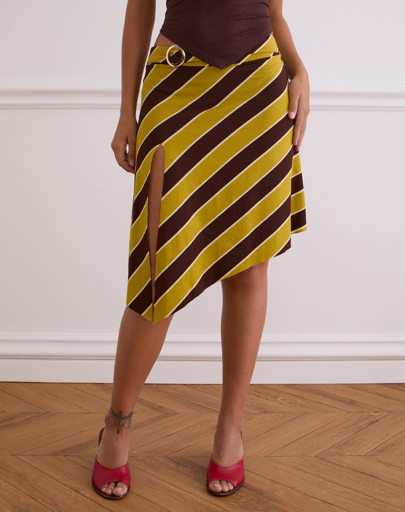 Sherry Split Midi Rok in Stripe Retro Geel