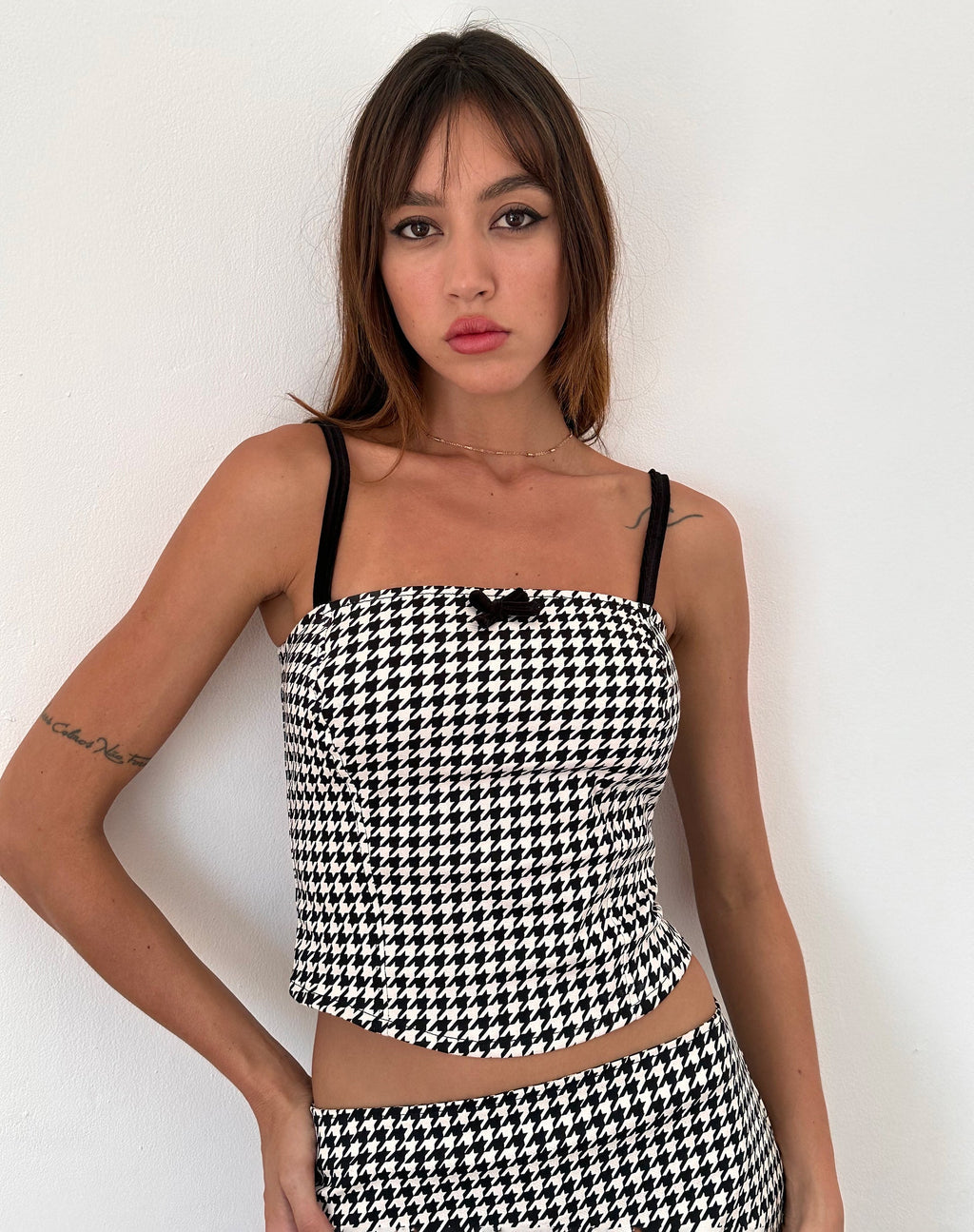 Shika Corset Top in monochroom dogtooth