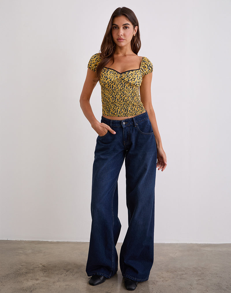 Shizu Top met kapmouw in Mini Bloom Geel