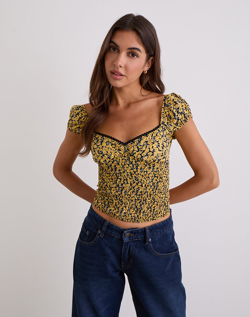 Afbeelding van Shizu Top met kapmouw in Mini Bloom Geel