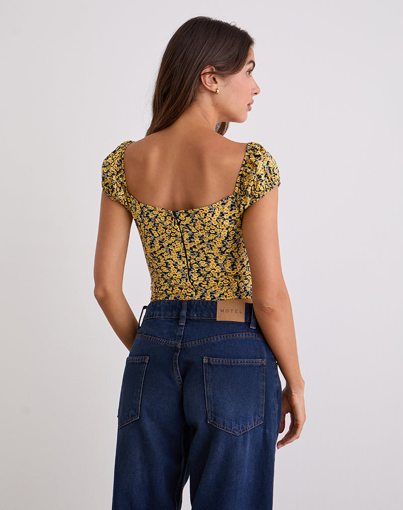 Afbeelding van Shizu Top met kapmouw in Mini Bloom Geel