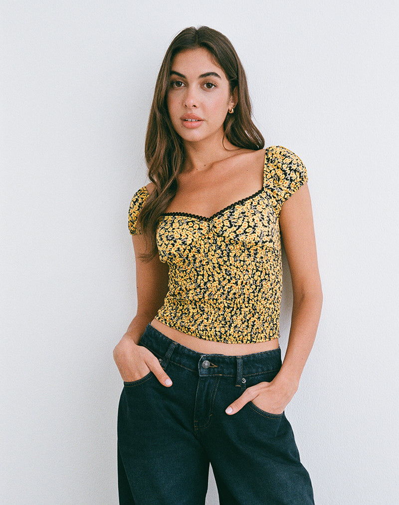 Shizu Top met kapmouw in Mini Bloom Geel