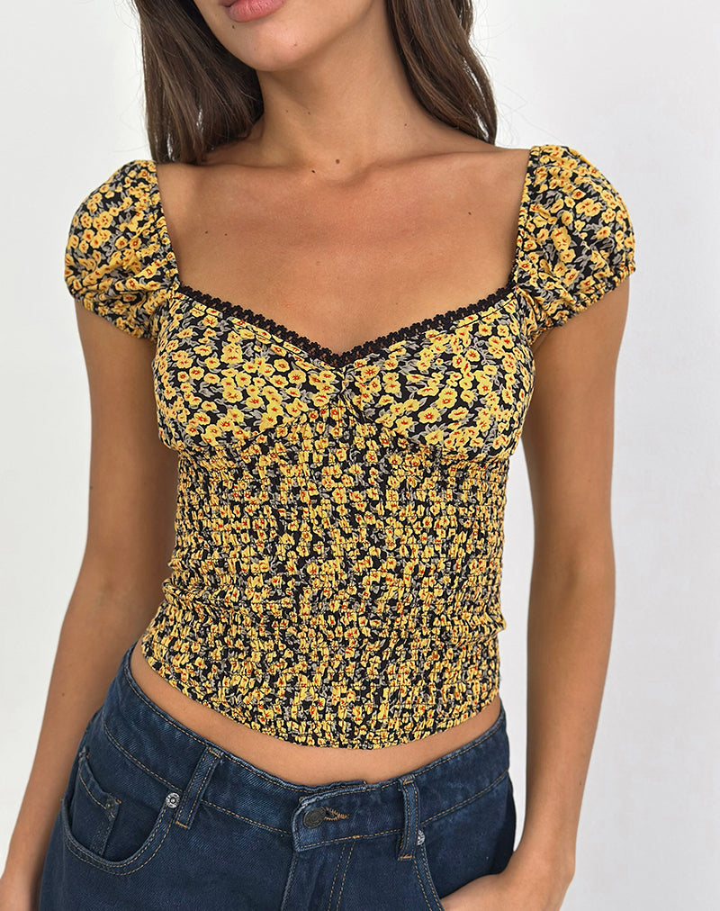 Afbeelding van Shizu Top met kapmouw in Mini Bloom Geel