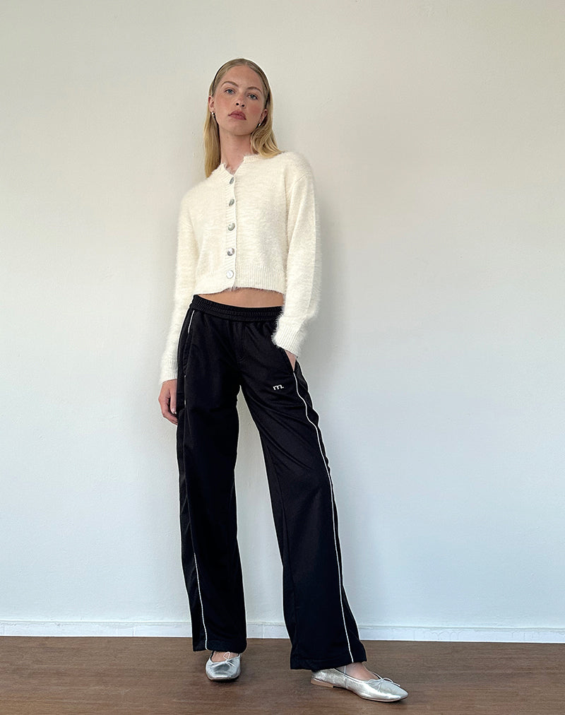 Afbeelding van Shobi Wide Leg Jogger in Zwart met Grijze Bies