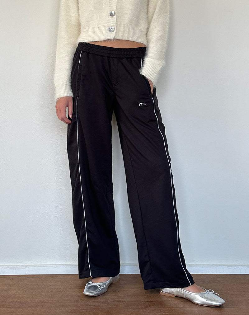 Afbeelding van Shobi Wide Leg Jogger in Zwart met Grijze Bies
