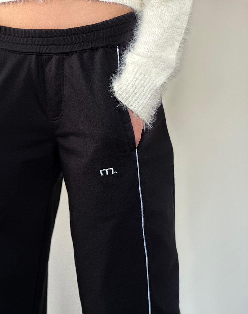 Afbeelding van Shobi Wide Leg Jogger in Zwart met Grijze Bies