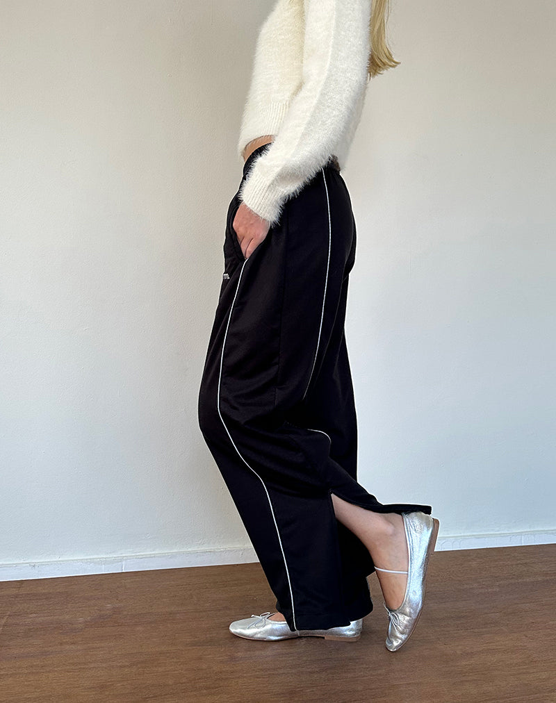 Afbeelding van Shobi Wide Leg Jogger in Zwart met Grijze Bies