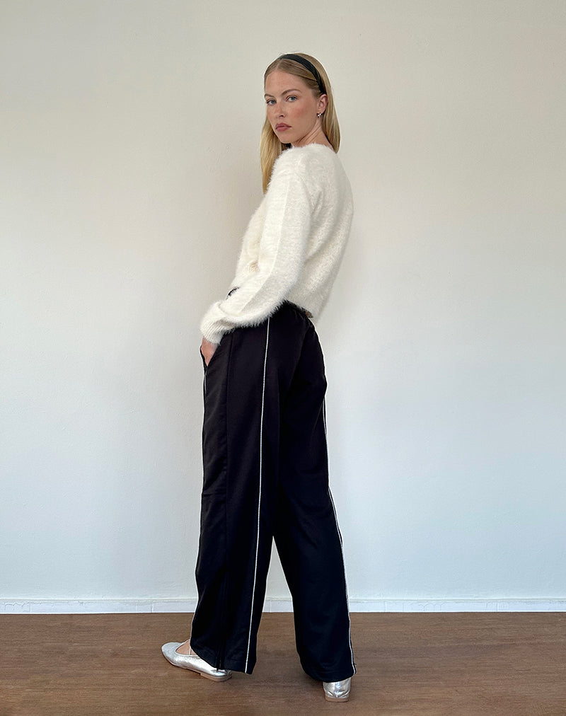 Afbeelding van Shobi Wide Leg Jogger in Zwart met Grijze Bies
