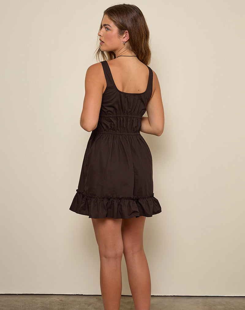 Afbeelding van Shoyo Frill Mini Jurk in Bittere Chocolade