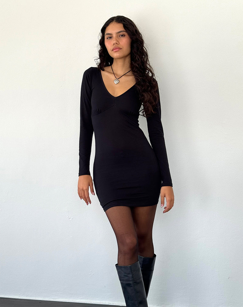 Afbeelding van Silsali Lycra Mini Jurk in Zwart