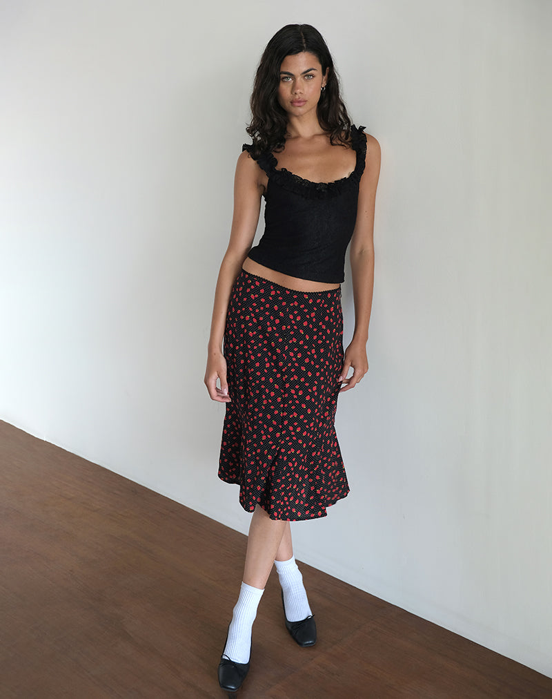 Sima Midi rok in aardbei polka zwart