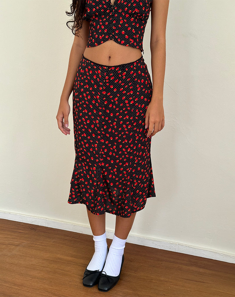 Sima Midi rok in aardbei polka zwart