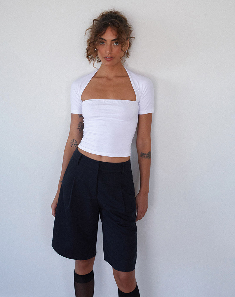 Sintya Getailleerde Capri Short in Navy