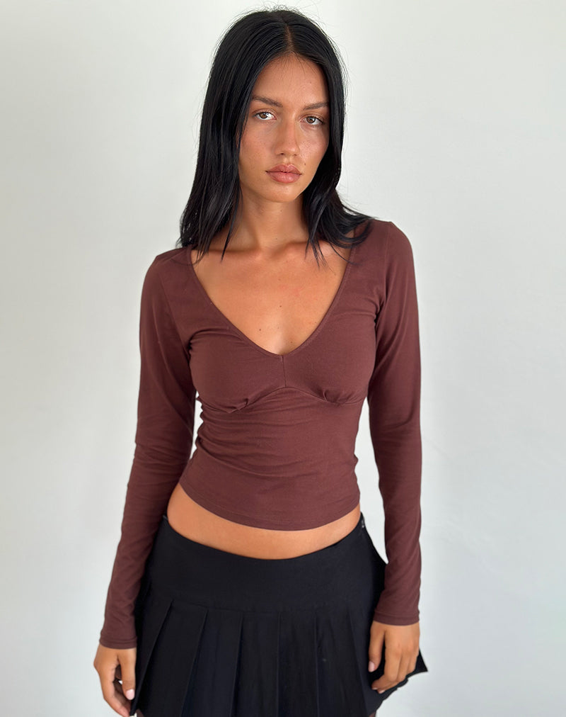 Sisil Lange Mouw Top in Bittere Chocolade