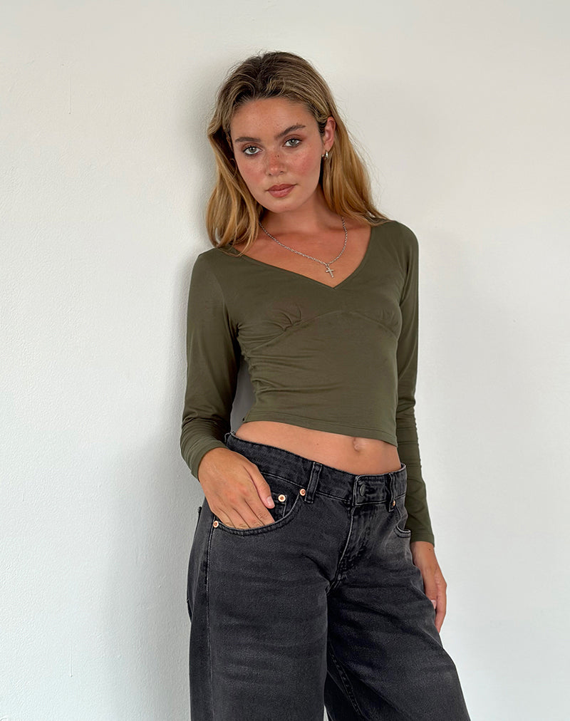 Sisil Lange Mouw Top in Olijf