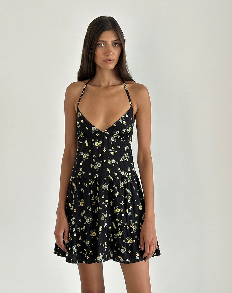 Afbeelding van Siskana Mini Dress in Lemon and Lime Zwart