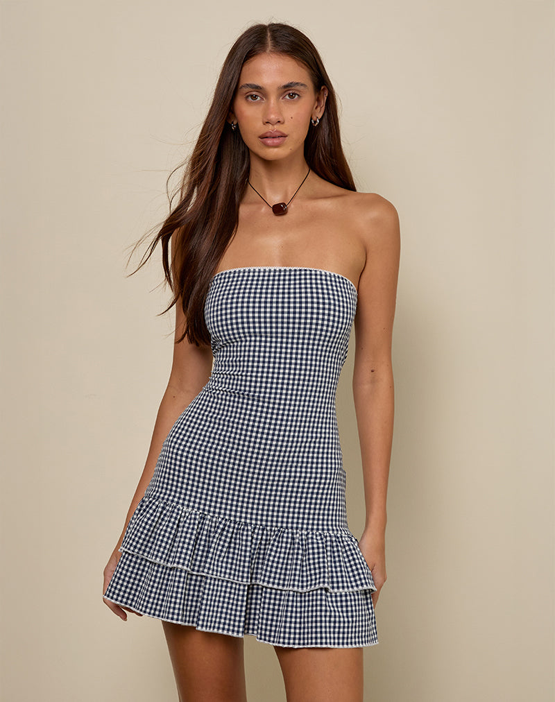 Sitav Jurk in Seersucker Gingham Marine