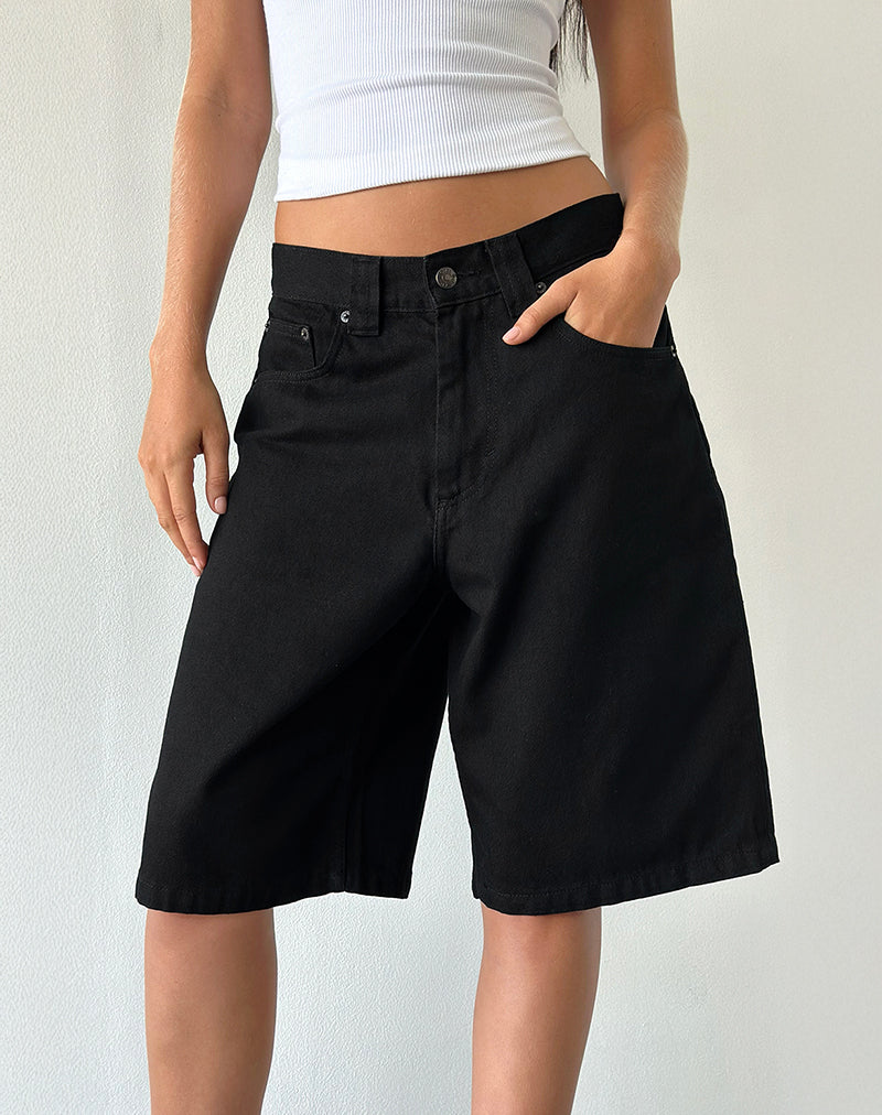 Afbeelding van Low Rise Skater Shorts in Rinse Black Denim