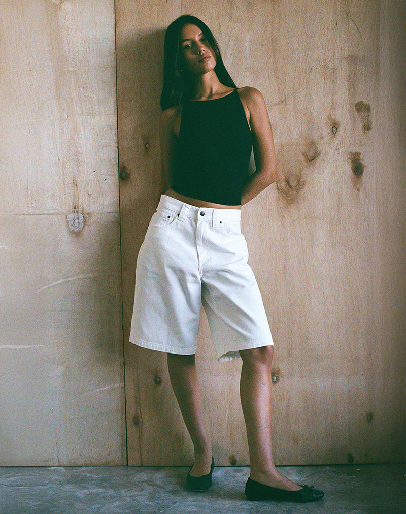 Afbeelding van Low Rise Denim Skater Shorts in Echt Wit
