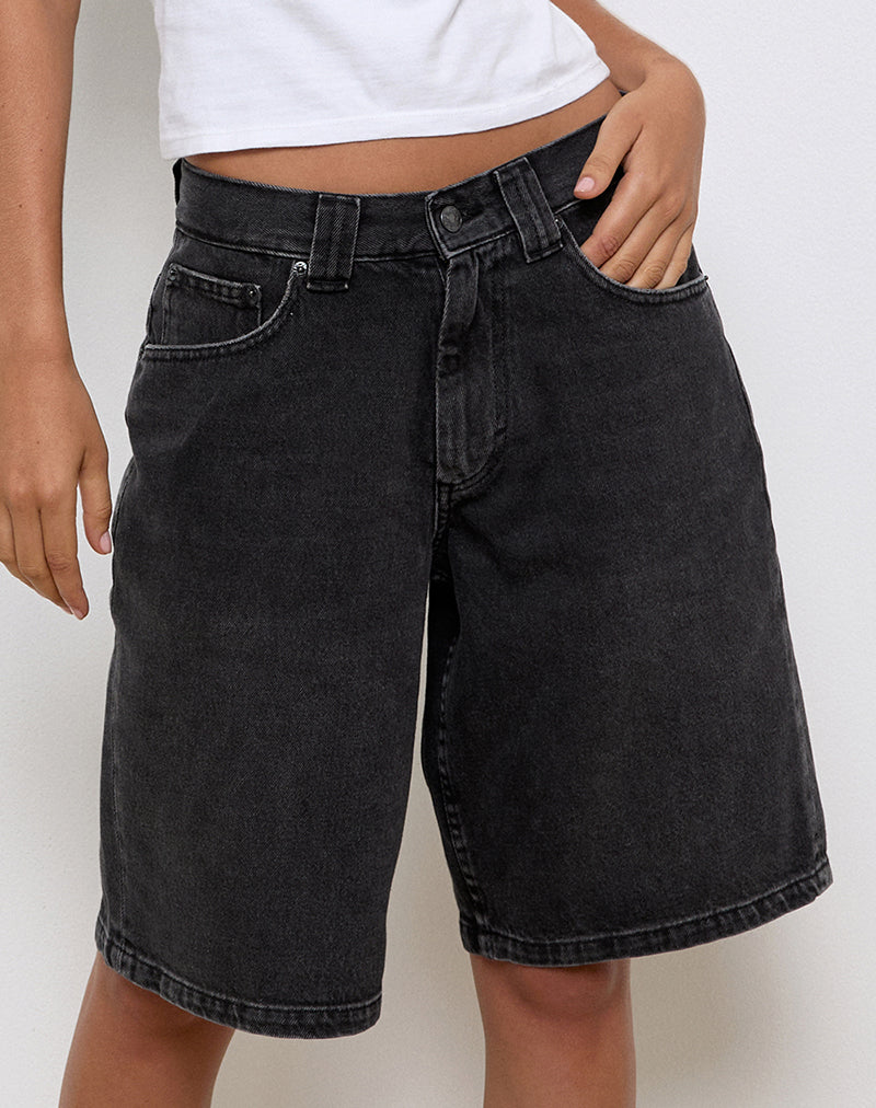 Afbeelding van Low Rise Skater Shorts in Washed Black Grey Denim