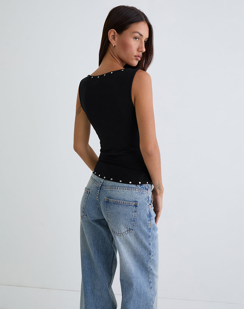 Afbeelding van Slater Top met studs in Rayon Jersey Zwart