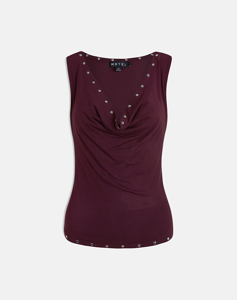 Afbeelding van Slater Top met studs in Rayon Jersey Donker pruim