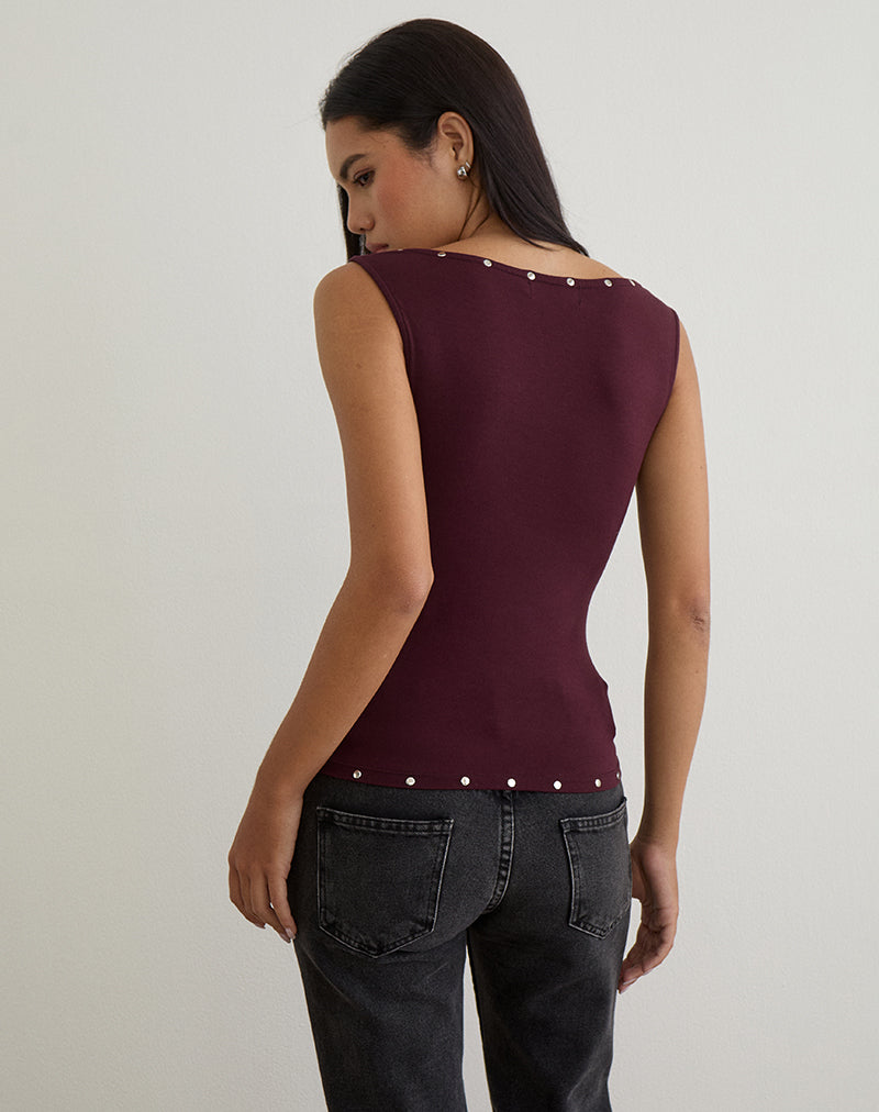 Afbeelding van Slater Top met studs in Rayon Jersey Donker pruim