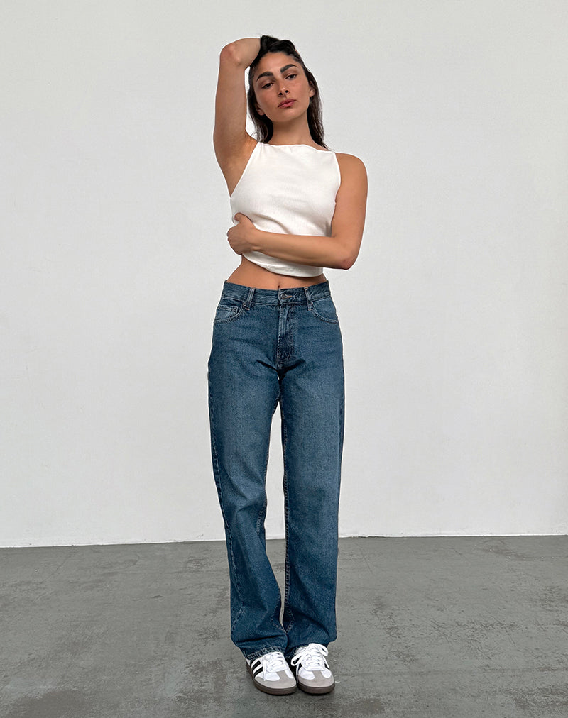 Mid Rise Slim Parallel Jeans in Mid Blue Gebruikt