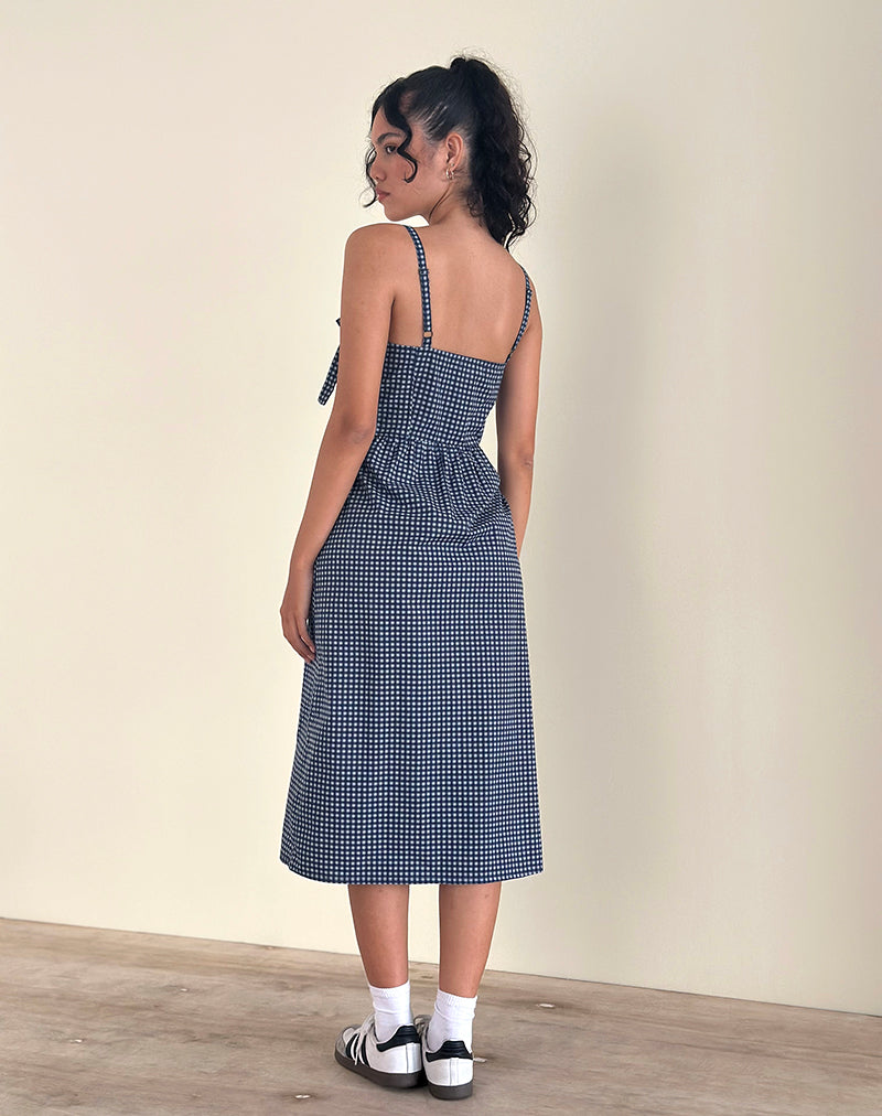Afbeelding van Sloane Midi Dress in Mini Donkerblauw Gingham