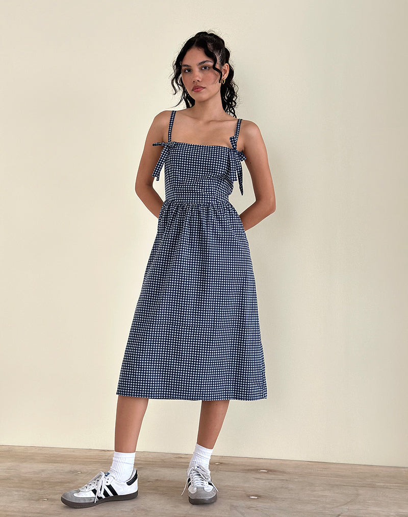 Sloane Midi Dress in Mini Donkerblauw Gingham