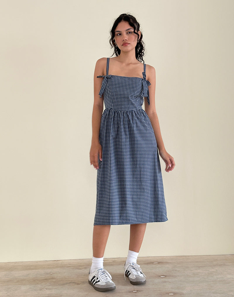 Afbeelding van Sloane Midi Dress in Mini Donkerblauw Gingham