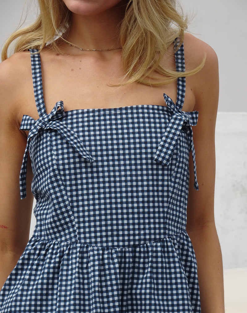 Afbeelding van Sloane Midi Dress in Mini Donkerblauw Gingham