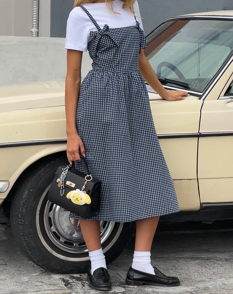 Afbeelding van Sloane Midi Dress in Mini Donkerblauw Gingham