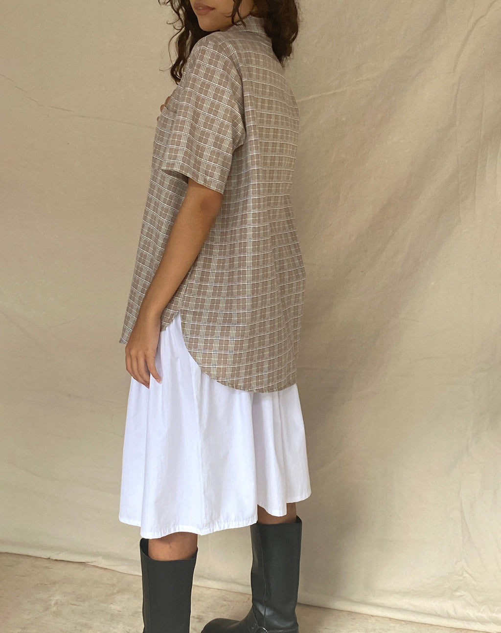 Smith Shirt met Korte Mouw in Taupe Check